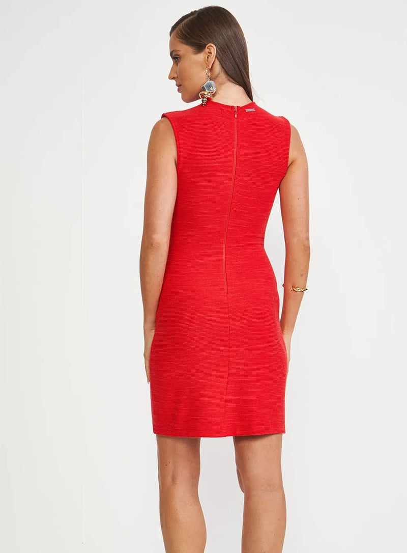 Vestido Tubinho Vermelho Com Decote V E Torção Frontal