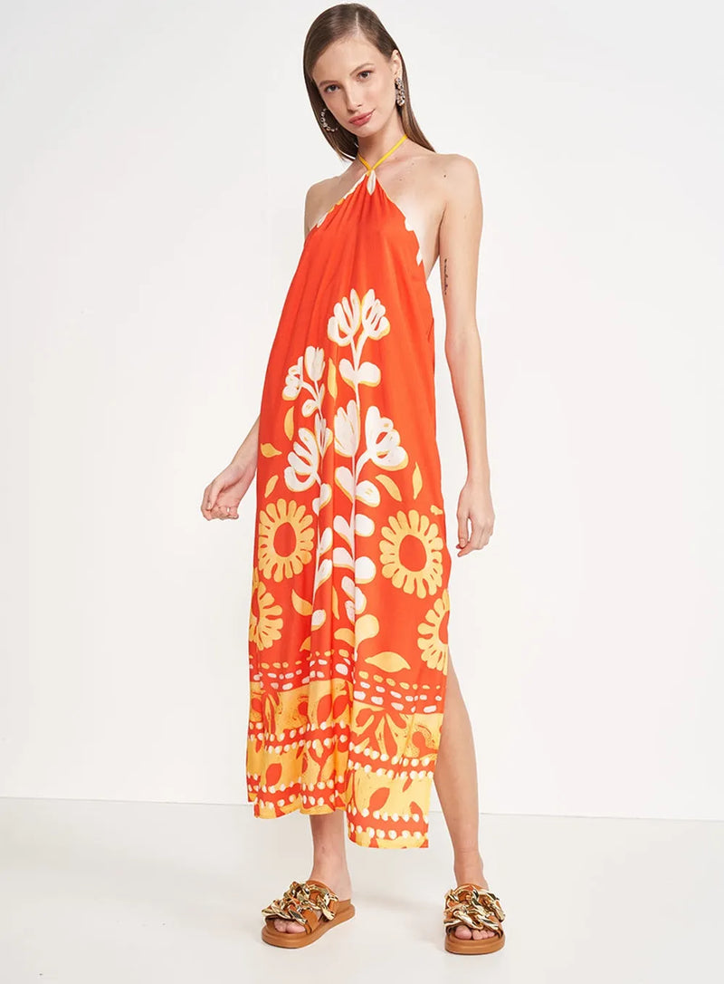 Vestido Evasê Decote Assimétrico