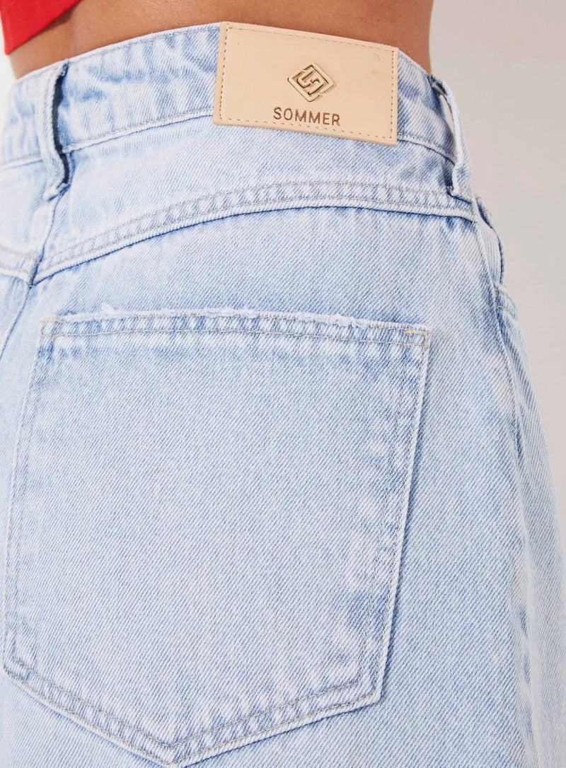Saia Longa Jeans Delavé Com Fenda Sommer