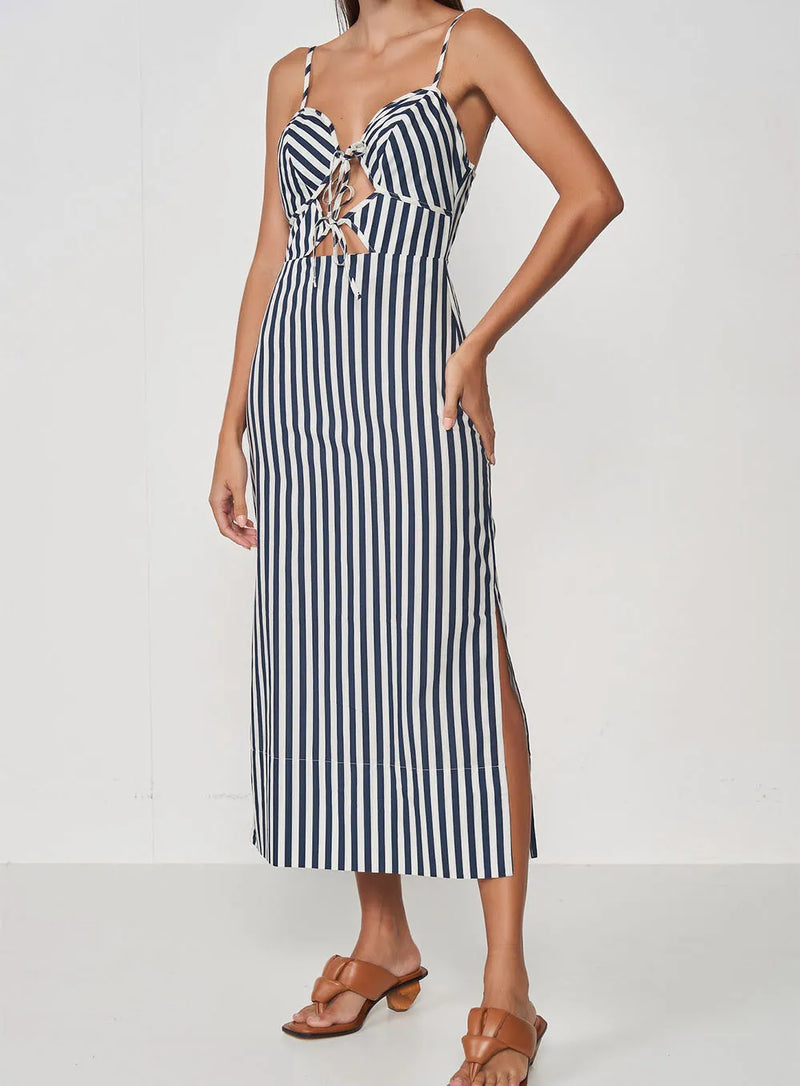 Vestido Midi Slim Navy Mood Amarração E Fendas