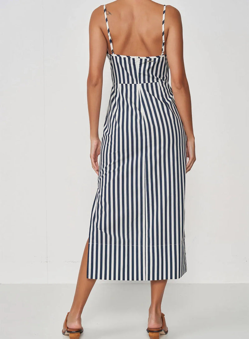 Vestido Midi Slim Navy Mood Amarração E Fendas