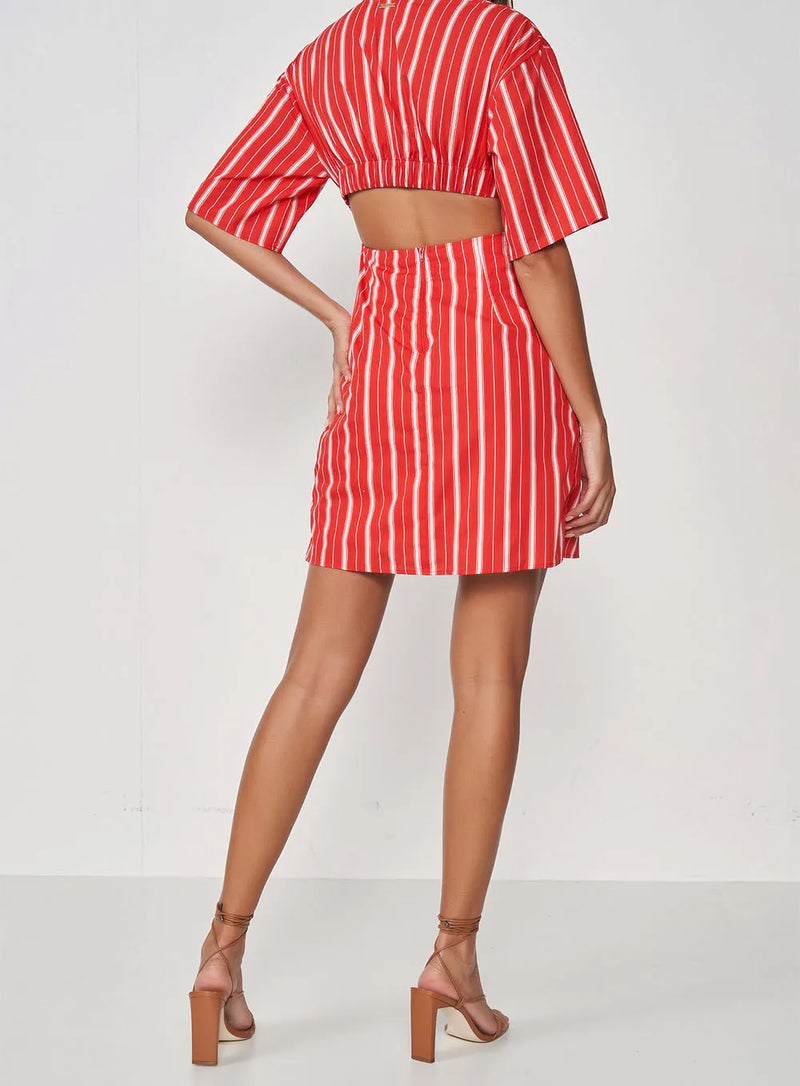 Vestido Comfy Cut Out Listrado Mangas 3/4