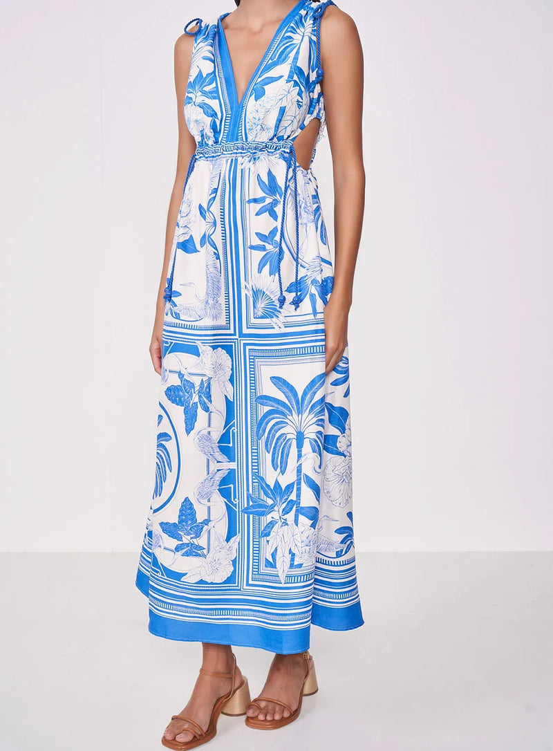 Vestido Midi Comfy Viscose Mosaico Amarração