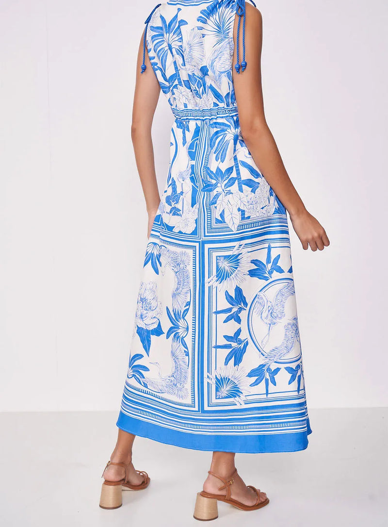 Vestido Midi Comfy Viscose Mosaico Amarração