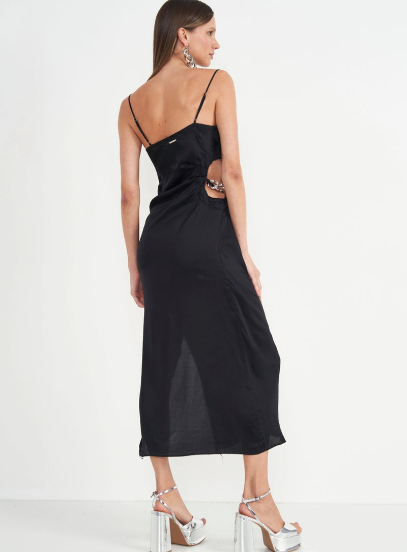 Vestido Midi Preto Com Fenda