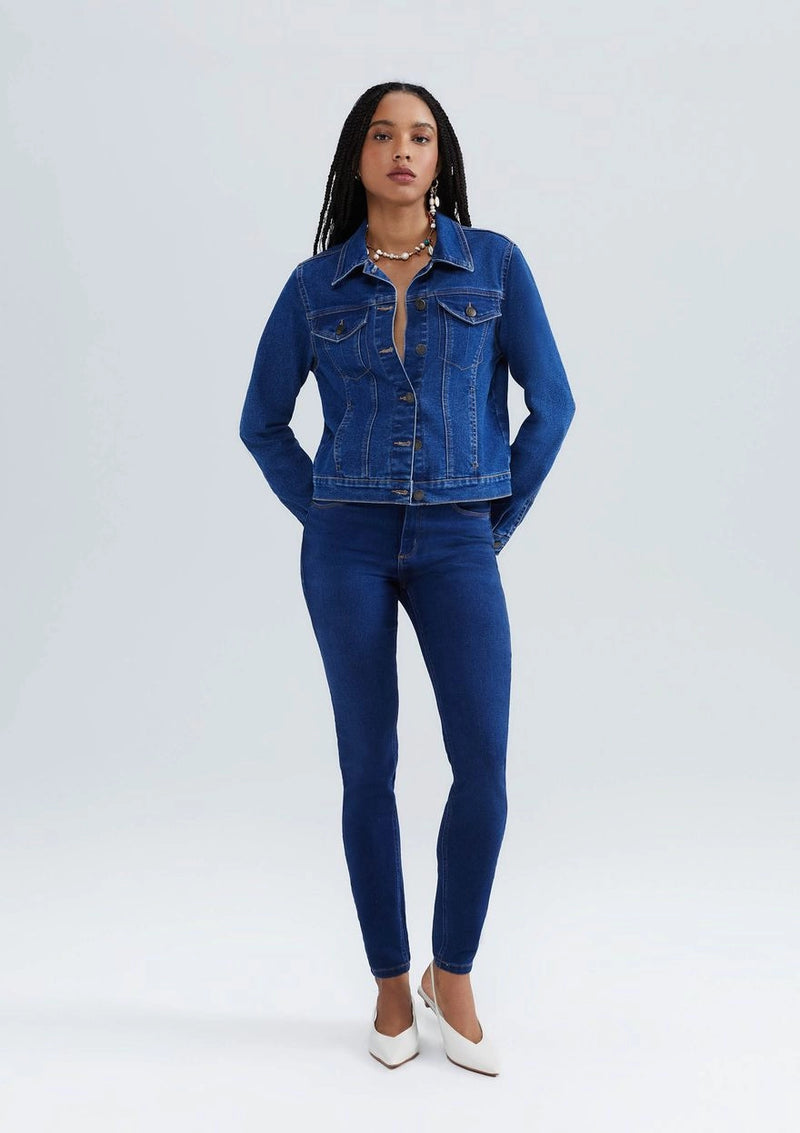 Calça Jeans Feminina Skinny intura média Soft Touch - Azul