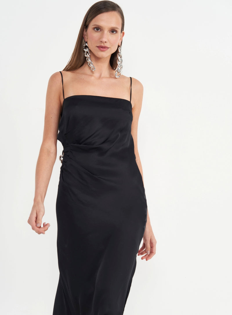 Vestido Midi Preto Com Fenda