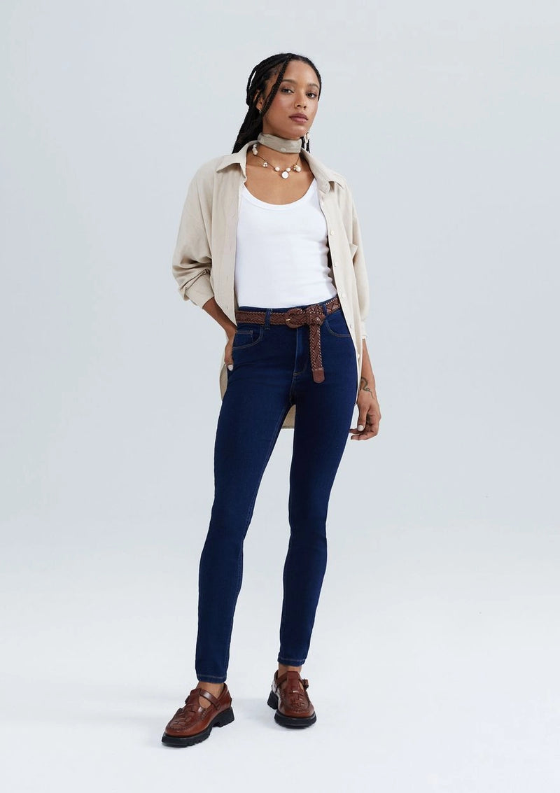 Calça Jeans Feminina Skinny cintura média Soft Touch - Azul