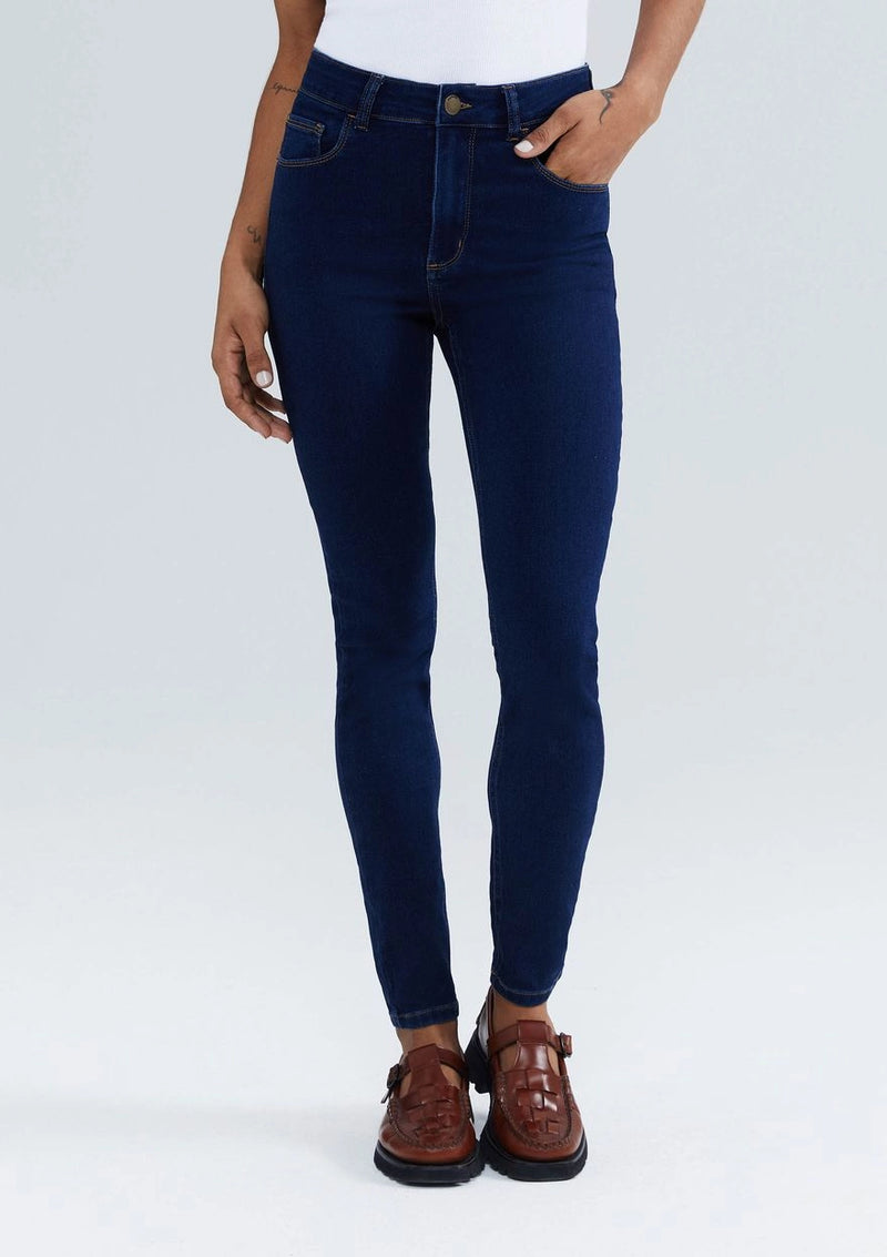 Calça Jeans Feminina Skinny cintura média Soft Touch - Azul