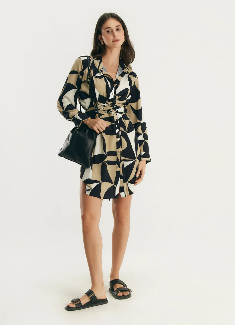 Vestido Cantão amarracao estampado tendas