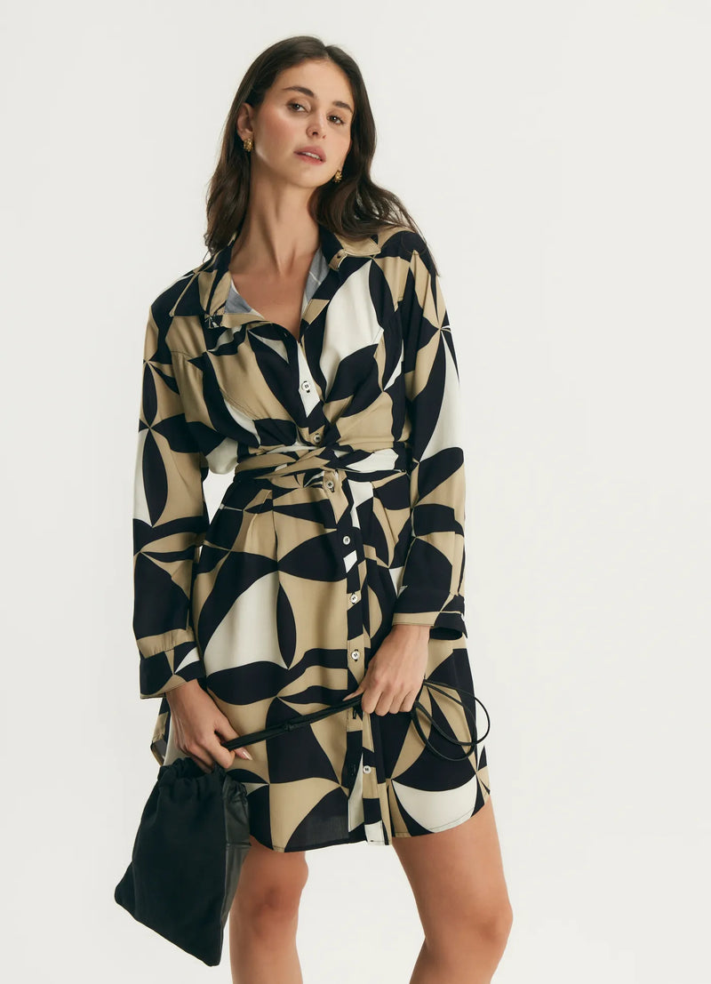 Vestido Cantão amarracao estampado tendas