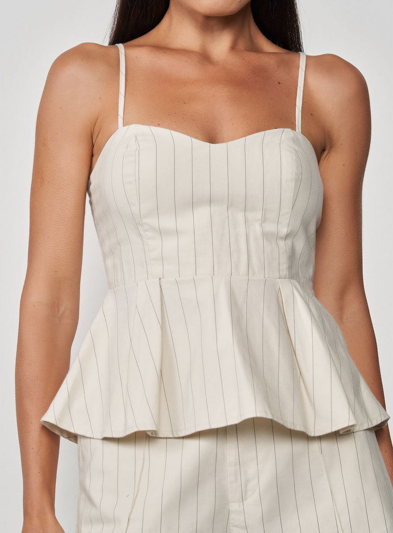 Blusa Peplum Alfaiataria Coração Listrada Babados