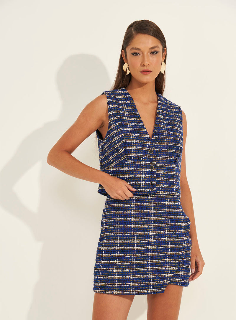 Colete Tweed Alfaiataria Com Recortes