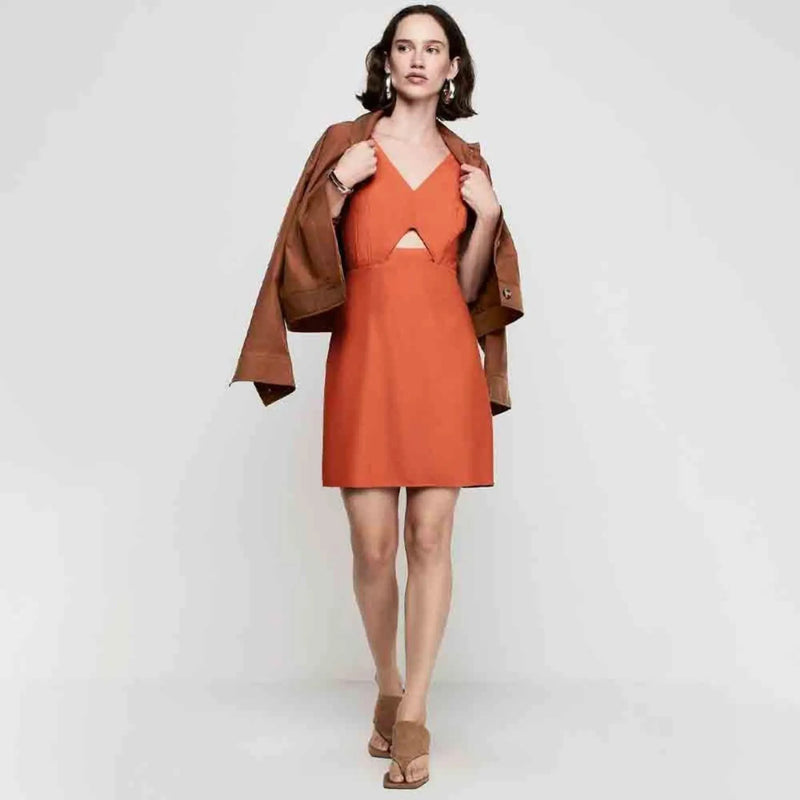 Vestido Acinturado Em Crepe Dzarm LARANJA LM5EN