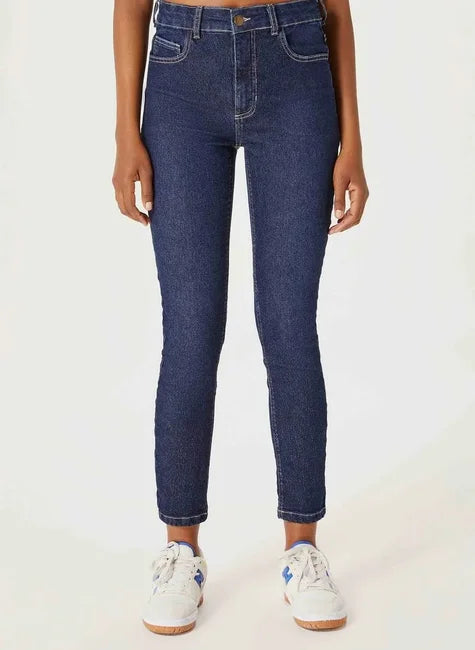 Calça Jeans Básica Hering Feminina Cintura Média Skinny - Azul