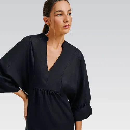 Vestido Longo Evasê Manga 7/8 - Hering - Hajw