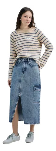 Saia Jeans Midi Cargo Com Fenda Frontal - Hering