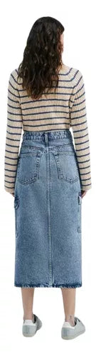 Saia Jeans Midi Cargo Com Fenda Frontal - Hering