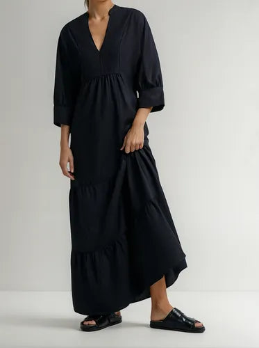 Vestido Longo Evasê Manga 7/8 - Hering - Hajw