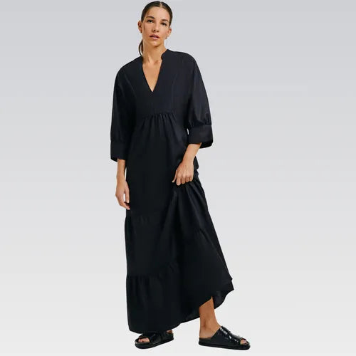 Vestido Longo Evasê Manga 7/8 - Hering - Hajw