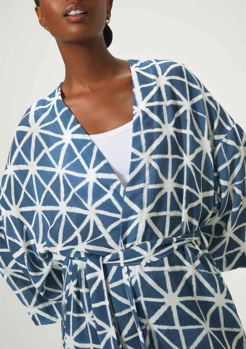 Kimono Feminino Estampado Em Viscose Azul