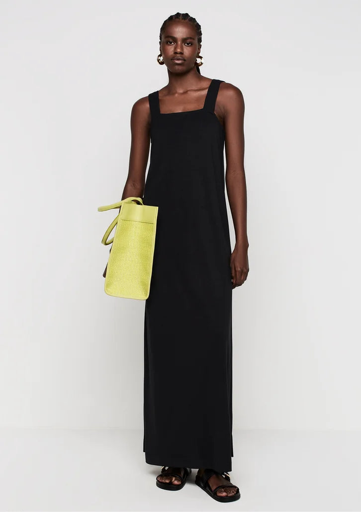 Vestido Preto DZARM Decote Reto Alças Médias Em Viscose