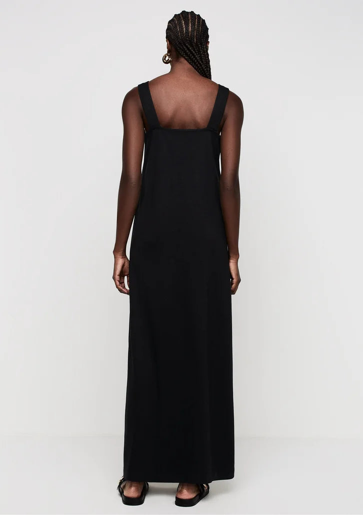 Vestido Preto DZARM Decote Reto Alças Médias Em Viscose