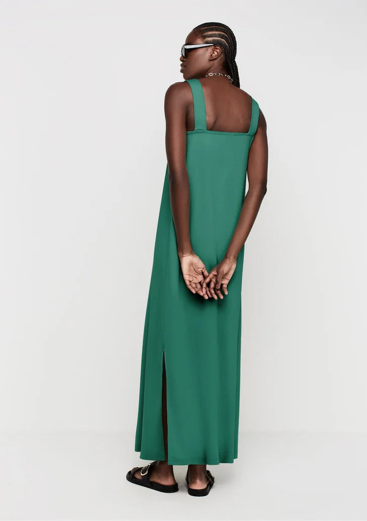 Vestido Verde DZARM Decote Reto Alças Médias Em Viscose