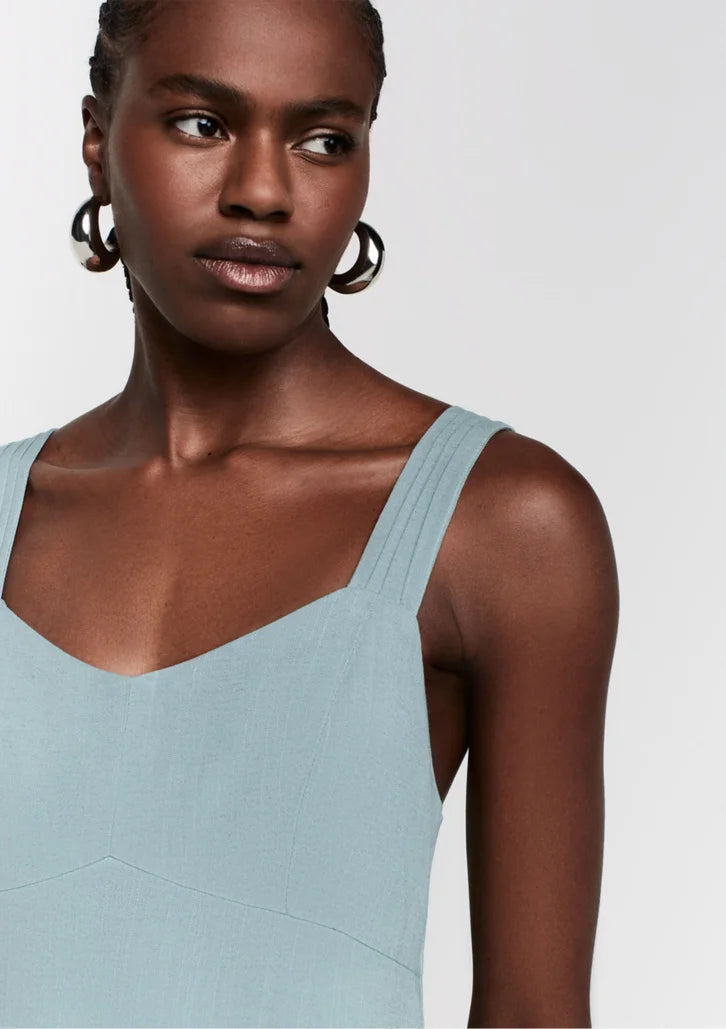 Vestido Longo Verde Dzarm Evasê Em Viscose Com Linho