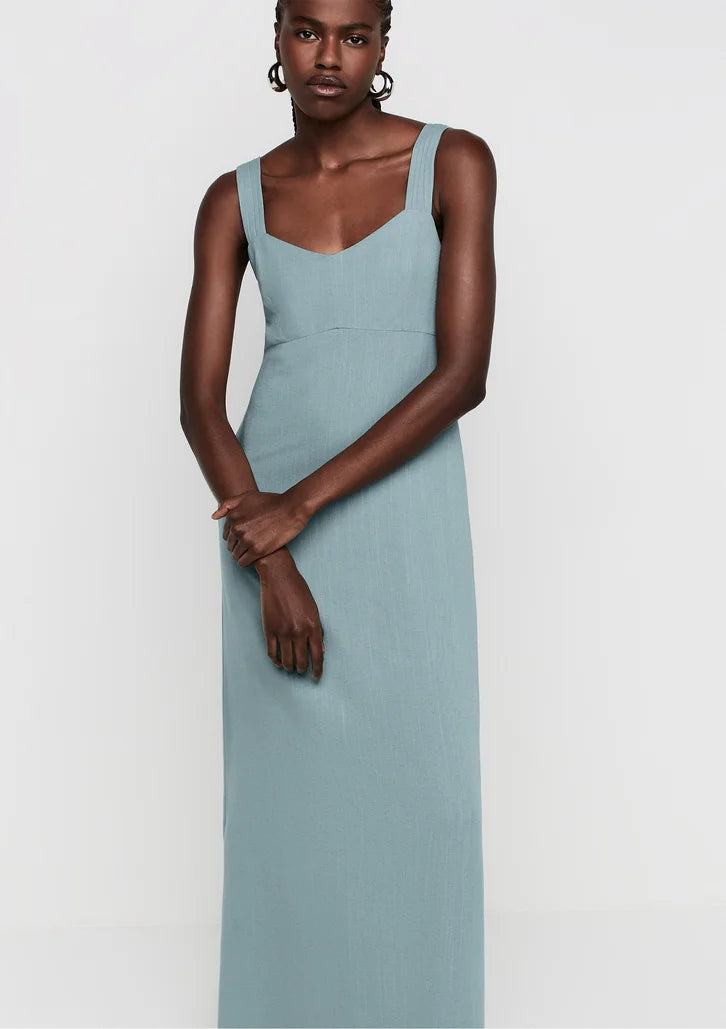Vestido Longo Verde Dzarm Evasê Em Viscose Com Linho