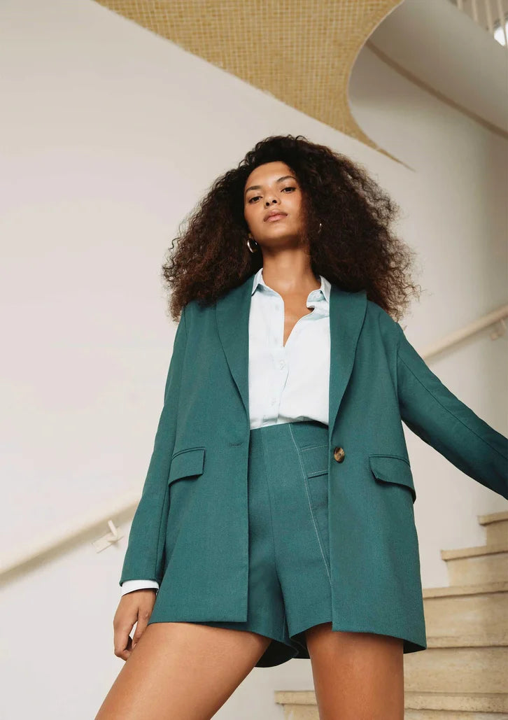 Blazer Verde Dzarm De Alfaiataria Reto Com Bolsos
