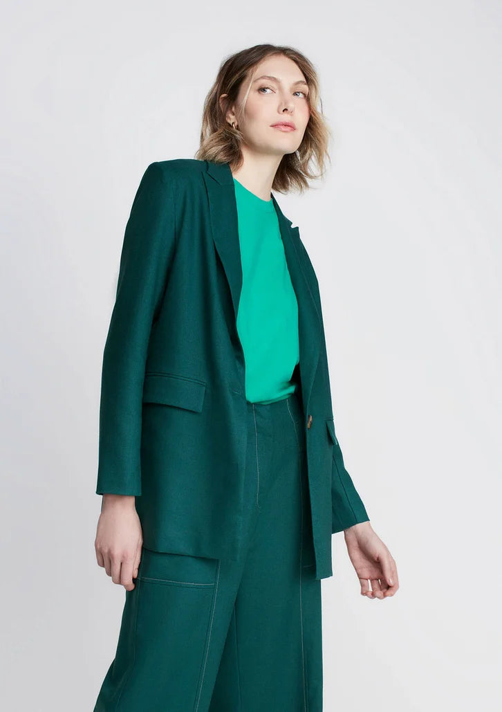Blazer Verde Dzarm De Alfaiataria Reto Com Bolsos