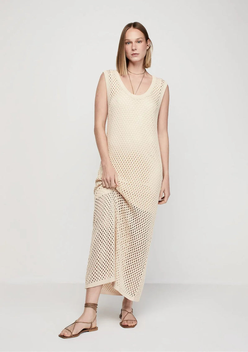 Vestido Midi em Tricô com Alças Largas Dzarm - Off white