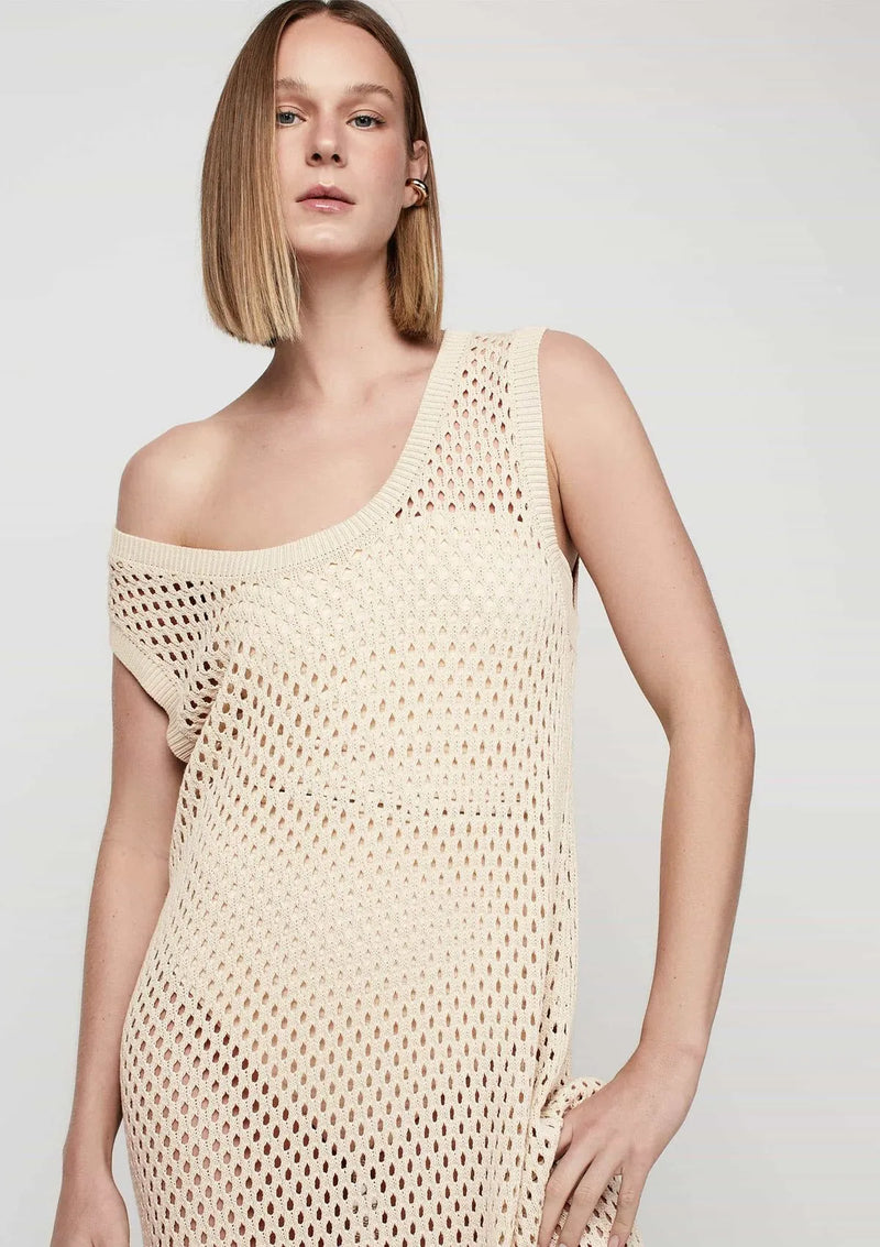 Vestido Midi em Tricô com Alças Largas Dzarm - Off white