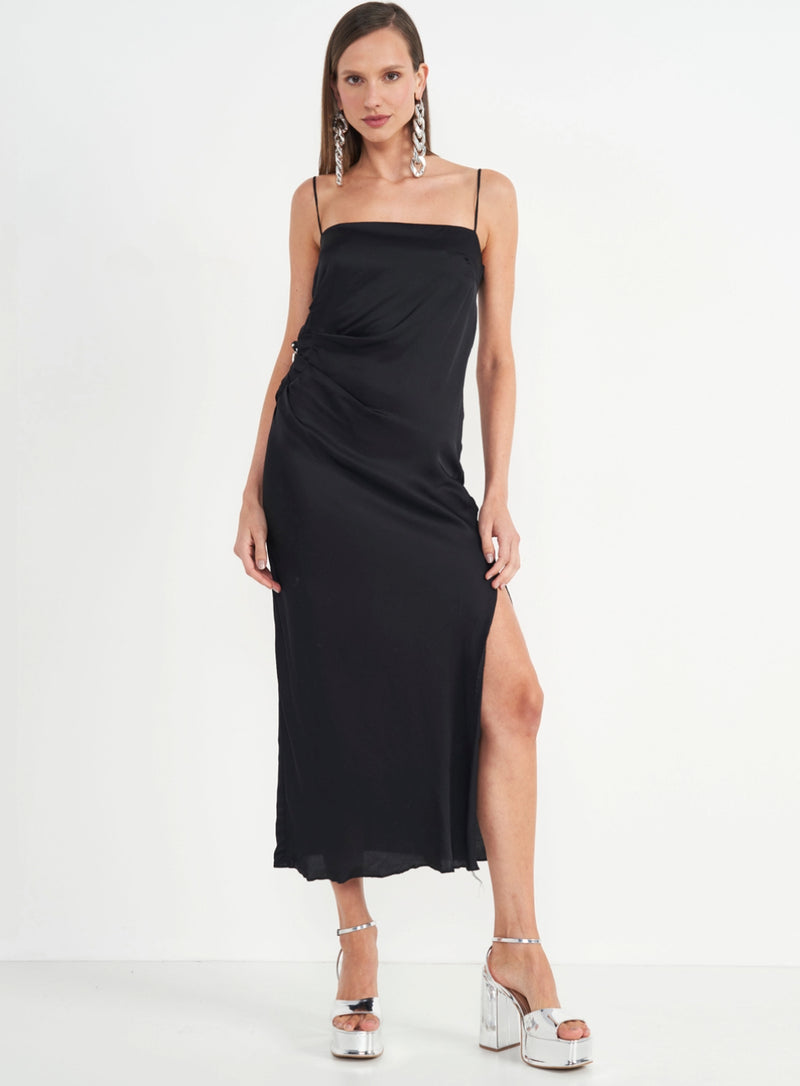 Vestido Midi Preto Com Fenda
