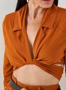 Camisa Cropped Estilo Alfaiataria Com Amarração