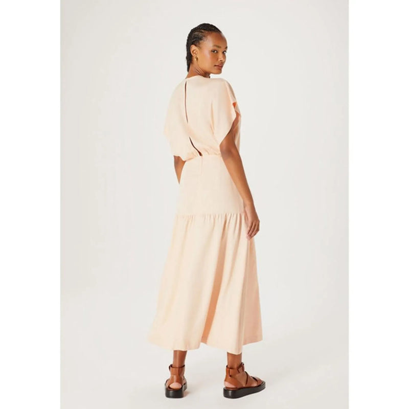 Vestido Midi Evasê Franzidos Hering Salmao